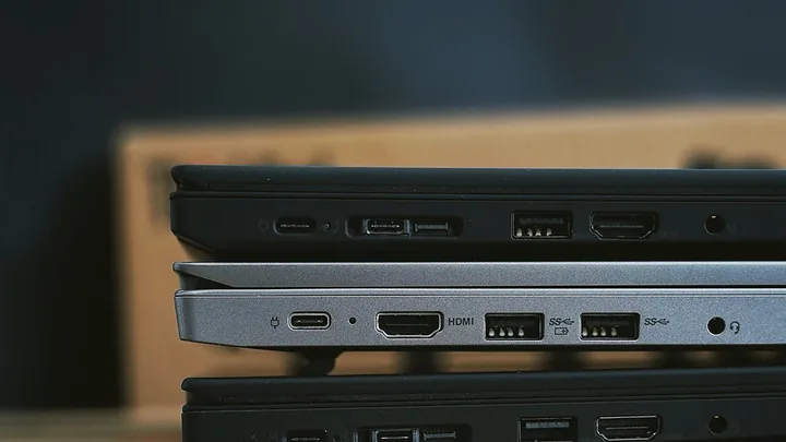 Laptop ports in close-up